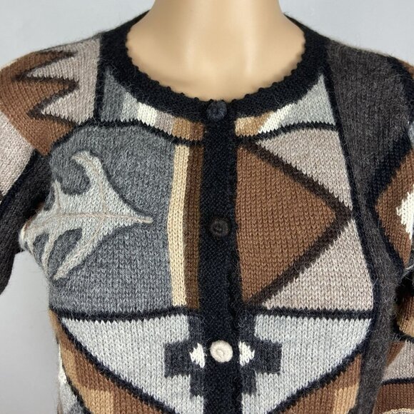 Vtg La Vicunita Baby Alpaca Cardigan Sweater Sz M Flower Leaf Neutrals - Picture 3 of 8